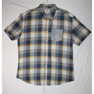 Ecko Unltd Mens Shirt Blue Yellow Plaid Short Sleeve Button Up Pocket Cotton 3XL